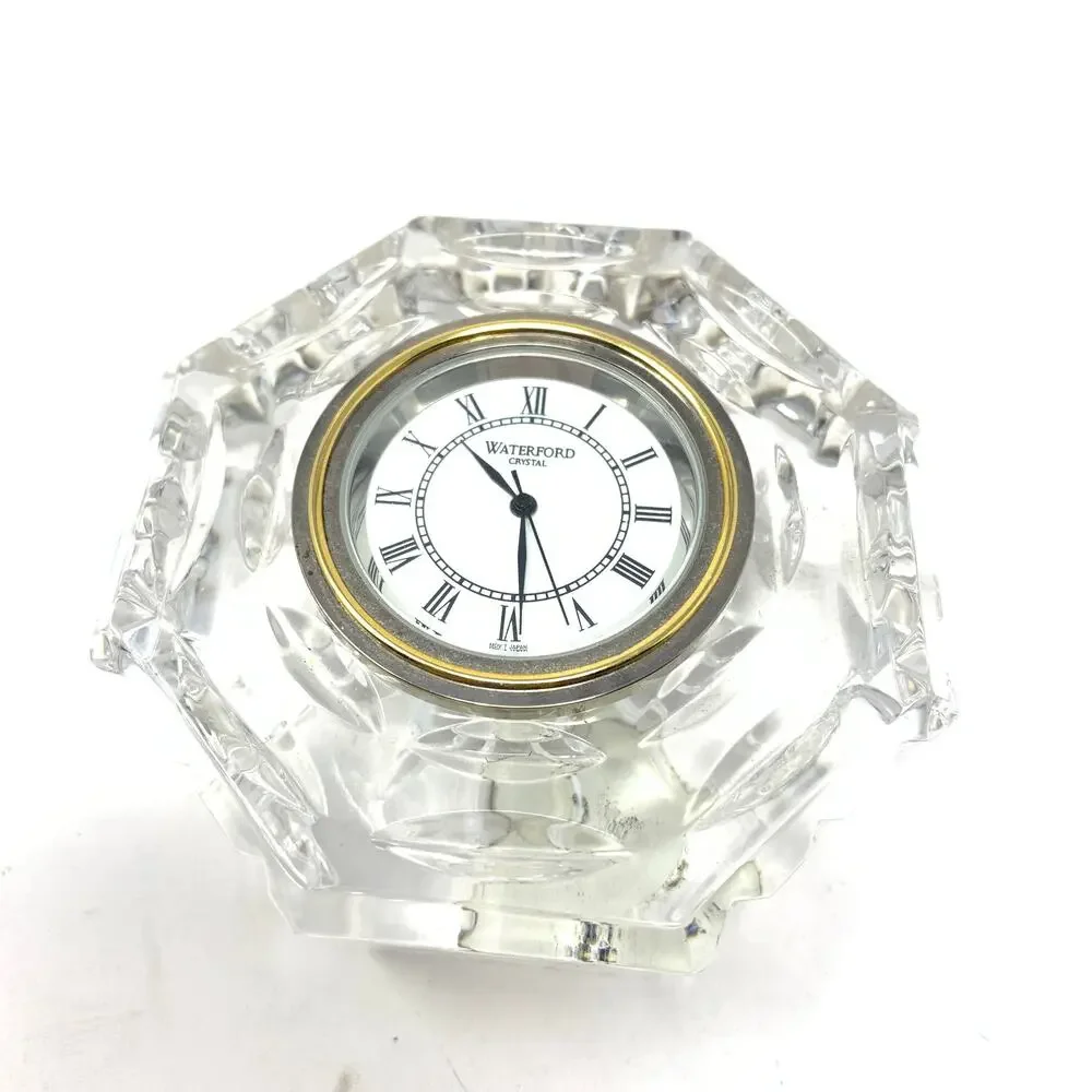 Waterford Crystal Desk Clock Octagonal Gold Ton Trimmed *NEEDS NEW BATTERY